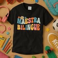Groovy Maestra Bilingue Spanish Teacher Retro Kids T-Shirt thumb 3