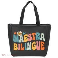 Groovy Maestra Bilingue Spanish Teacher Retro Tote Bag thumb 0