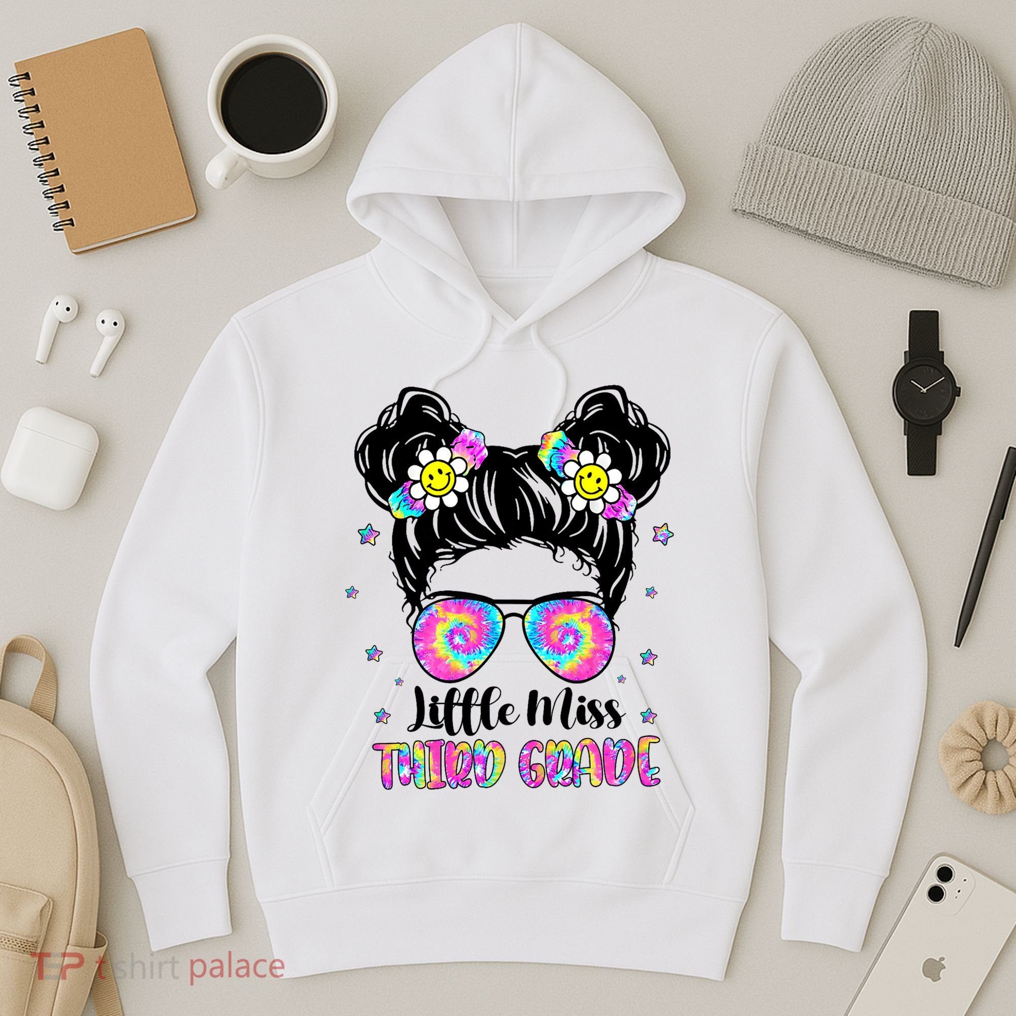 Groovy Messy Bun Third Grade Back To School Hoodie
