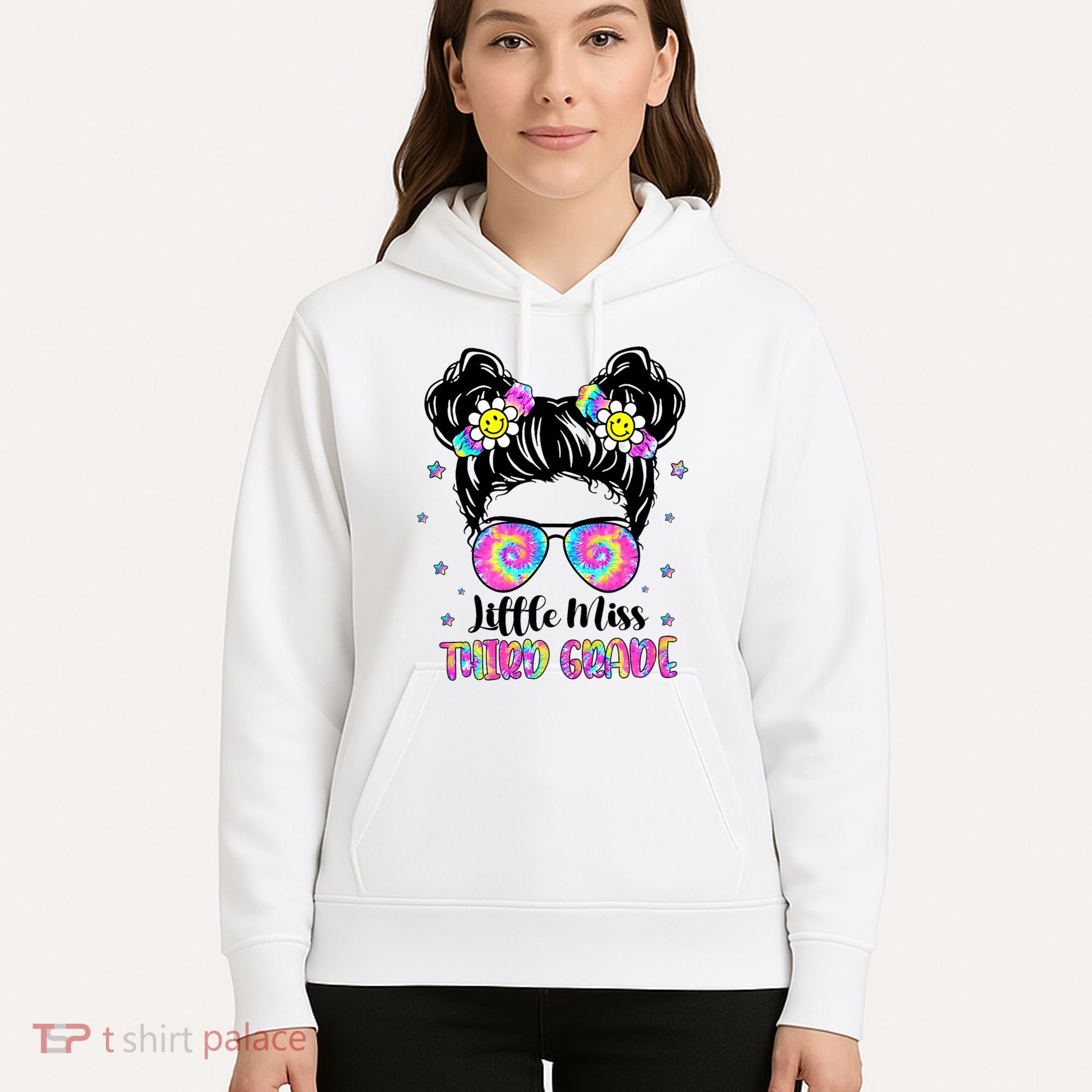 Groovy Messy Bun Third Grade Back To School Hoodie