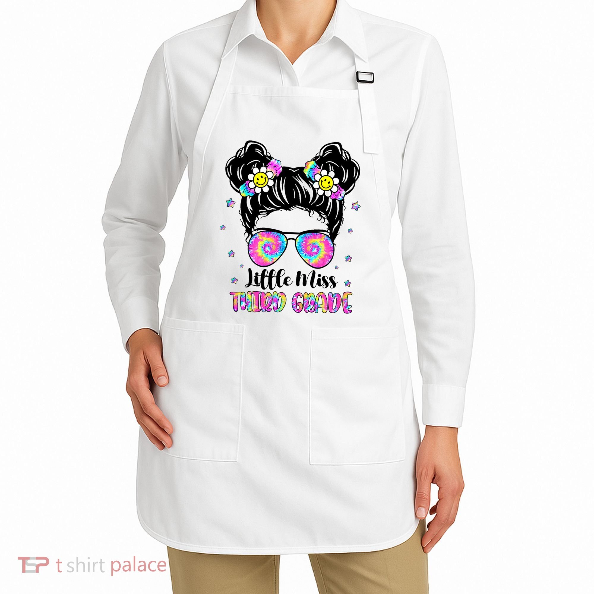 Groovy Messy Bun Third Grade Back To School Apron
