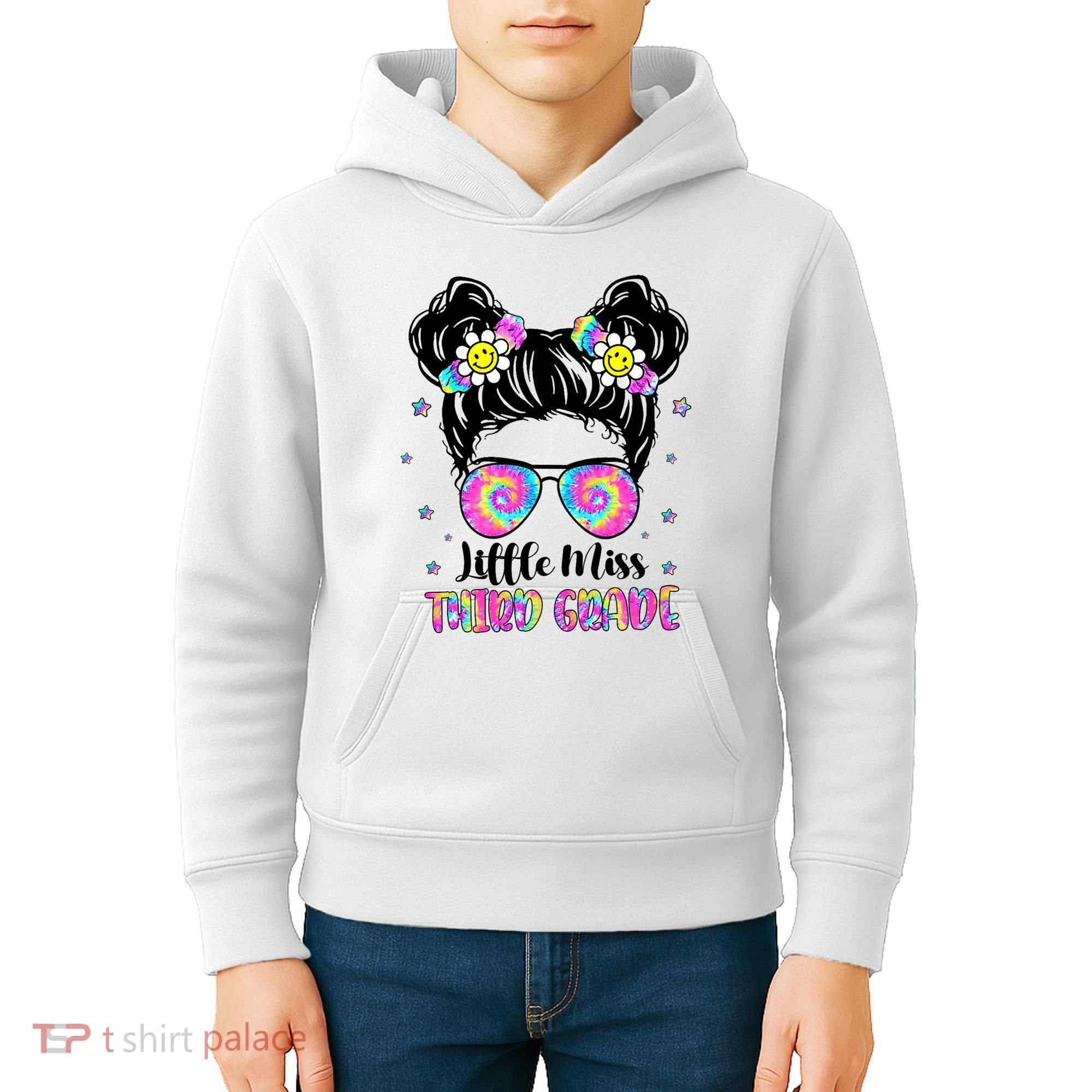 Groovy Messy Bun Third Grade Back To School Kids Hoodie