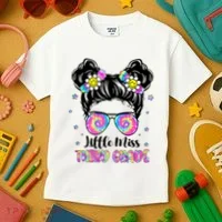 Groovy Messy Bun Third Grade Back To School Kids T-Shirt thumb 3
