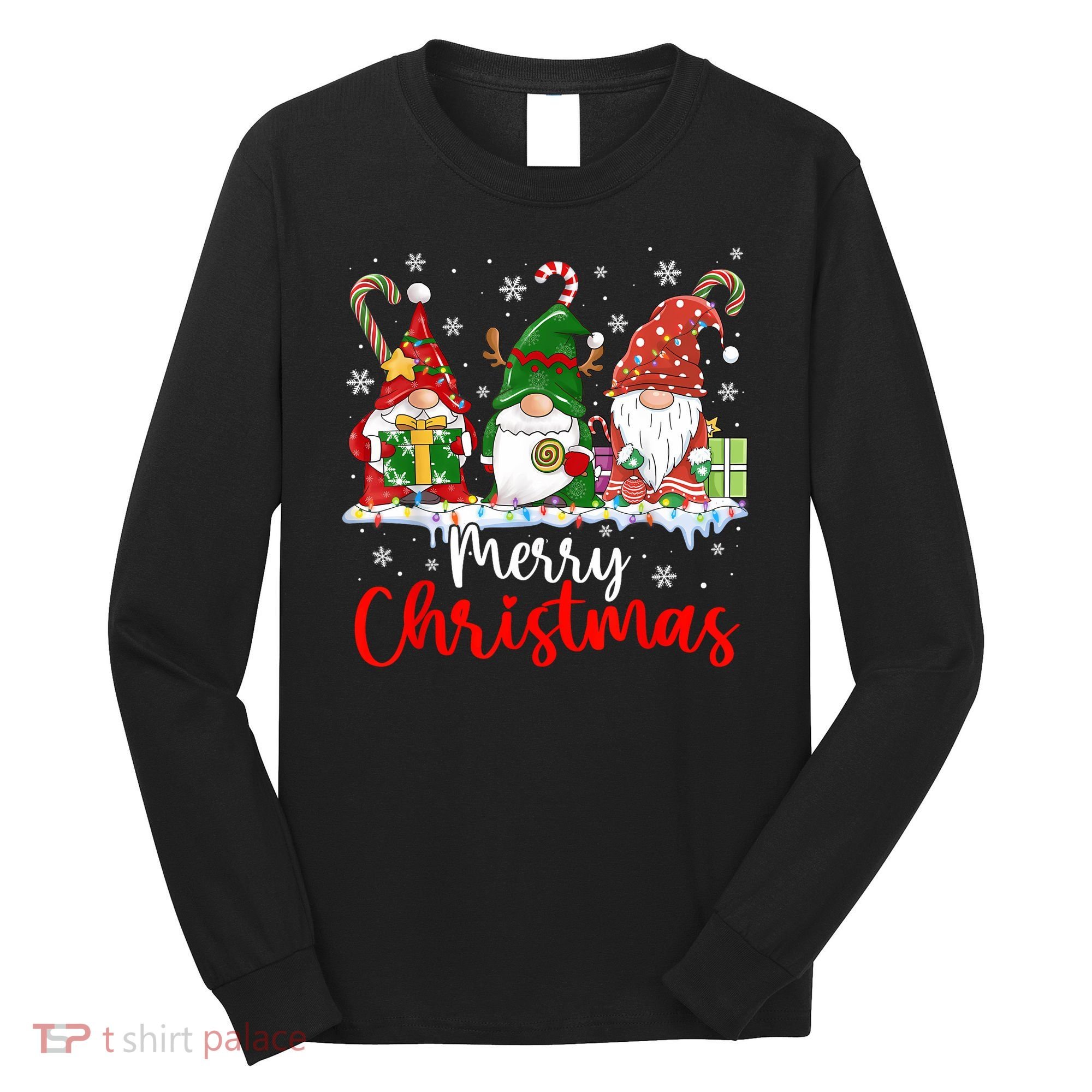 Gnomes Merry Christmas Light Family Gnome Xmas Long Sleeve Shirt