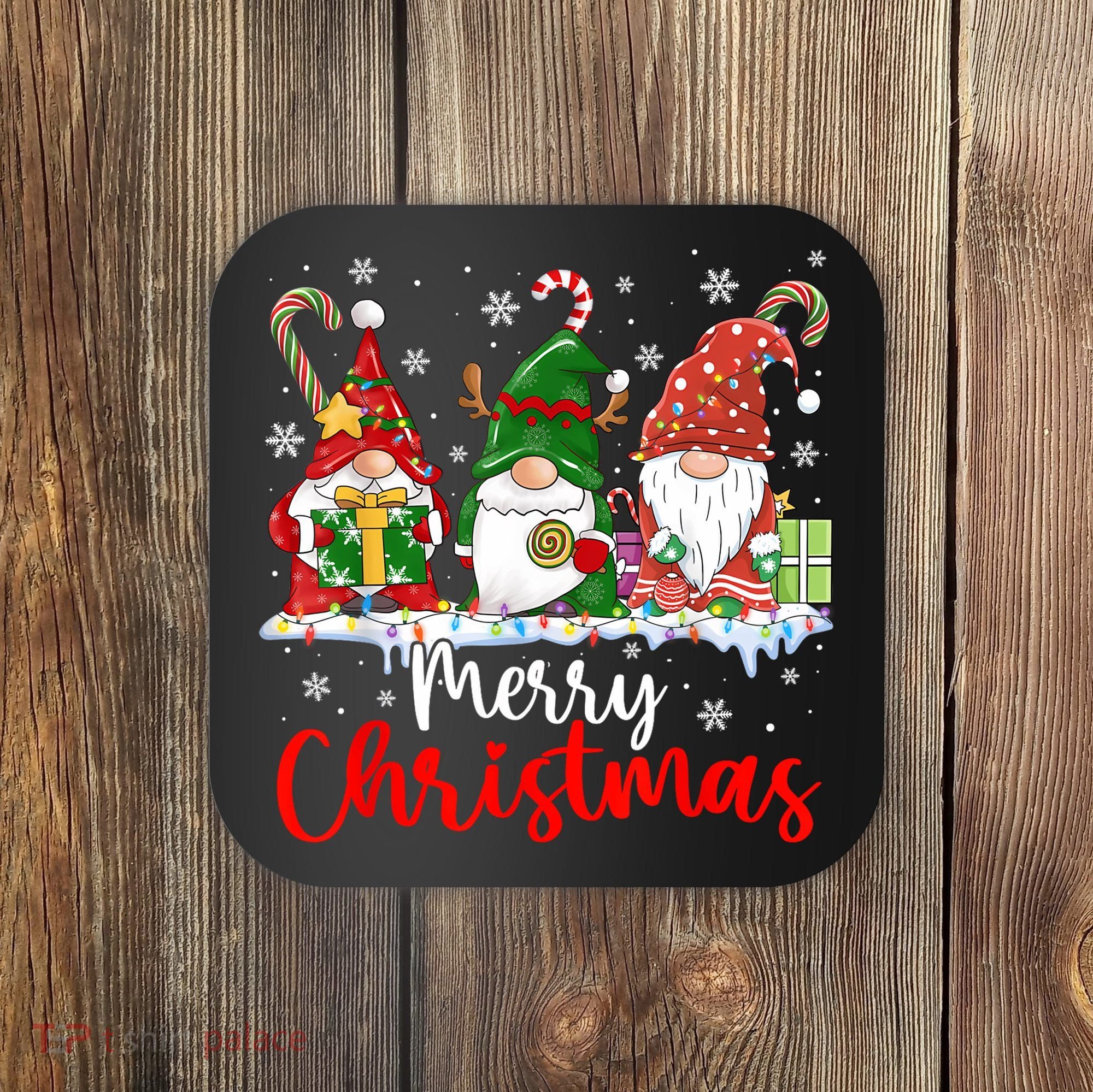 Gnomes Merry Christmas Light Family Gnome Xmas Coaster