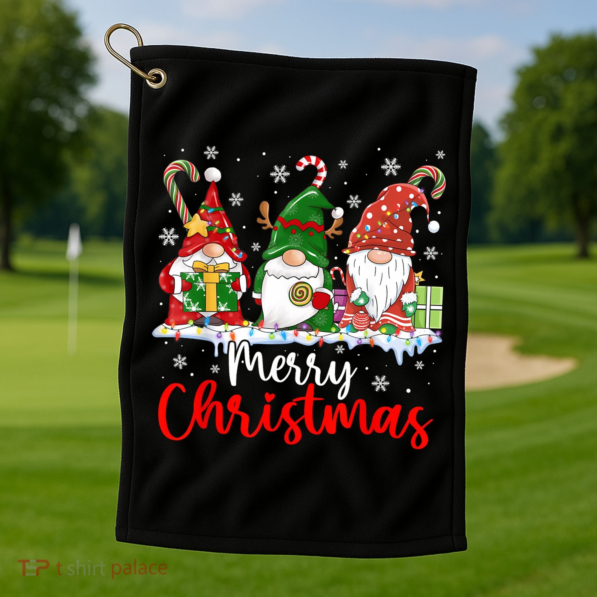 Gnomes Merry Christmas Light Family Gnome Xmas Golf Towel