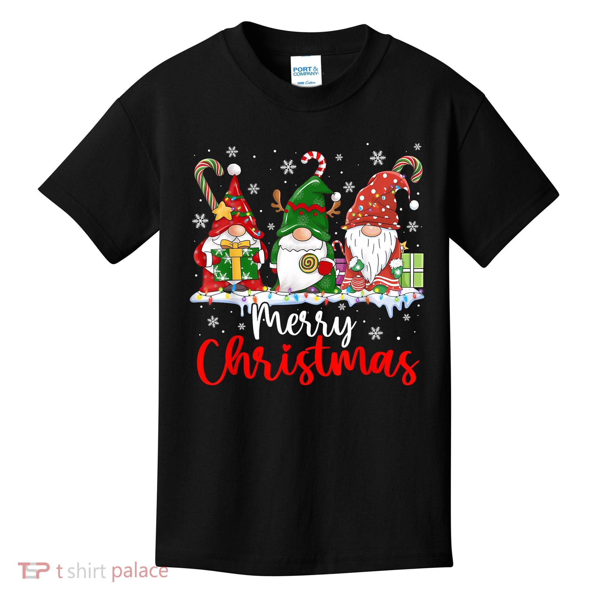 Gnomes Merry Christmas Light Family Gnome Xmas Kids T-Shirt