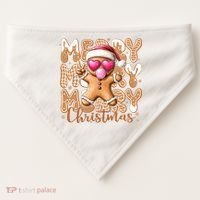 Gingerbread Merry Christmas Cute And Funny USA-Made Doggie Bandana thumb 0