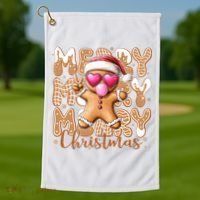 Gingerbread Merry Christmas Cute And Funny Golf Towel thumb 1