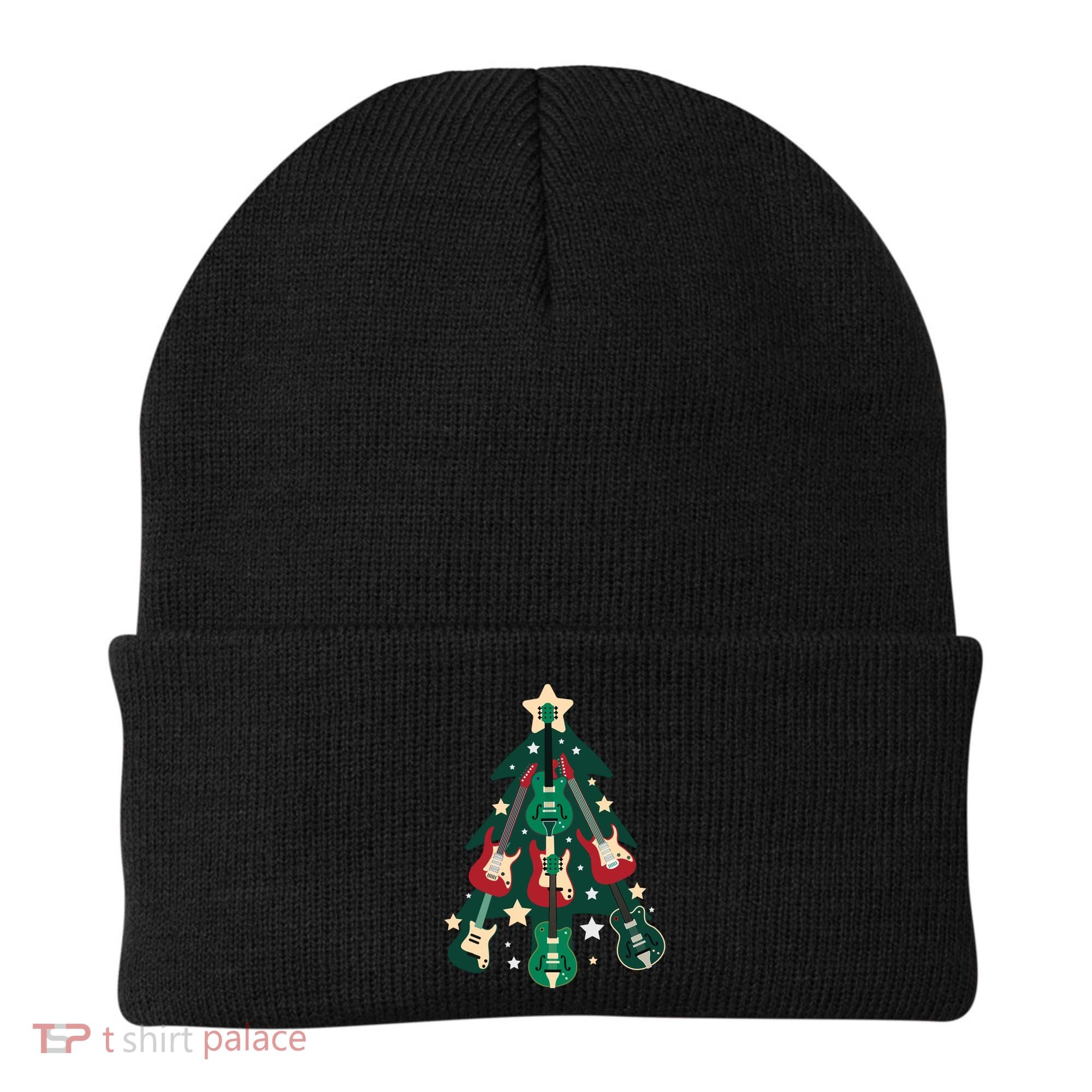 Guitarists Musician Christmas Electric Guitar Xmas Tree Gift Beanie