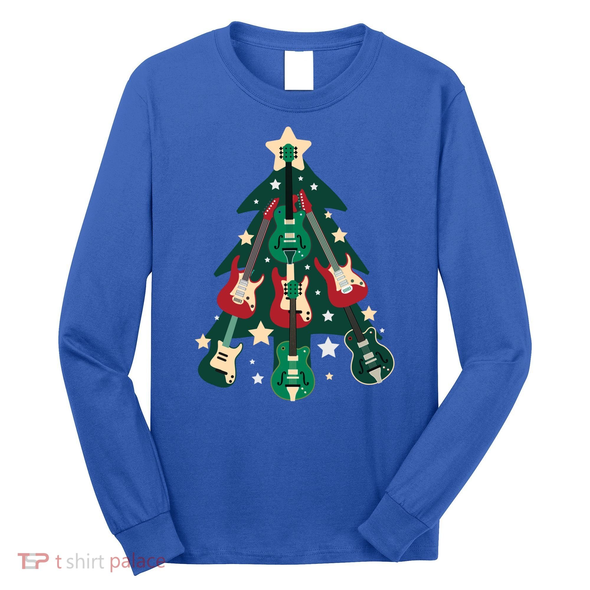 Guitarists Musician Christmas Electric Guitar Xmas Tree Gift Long Sleeve Shirt