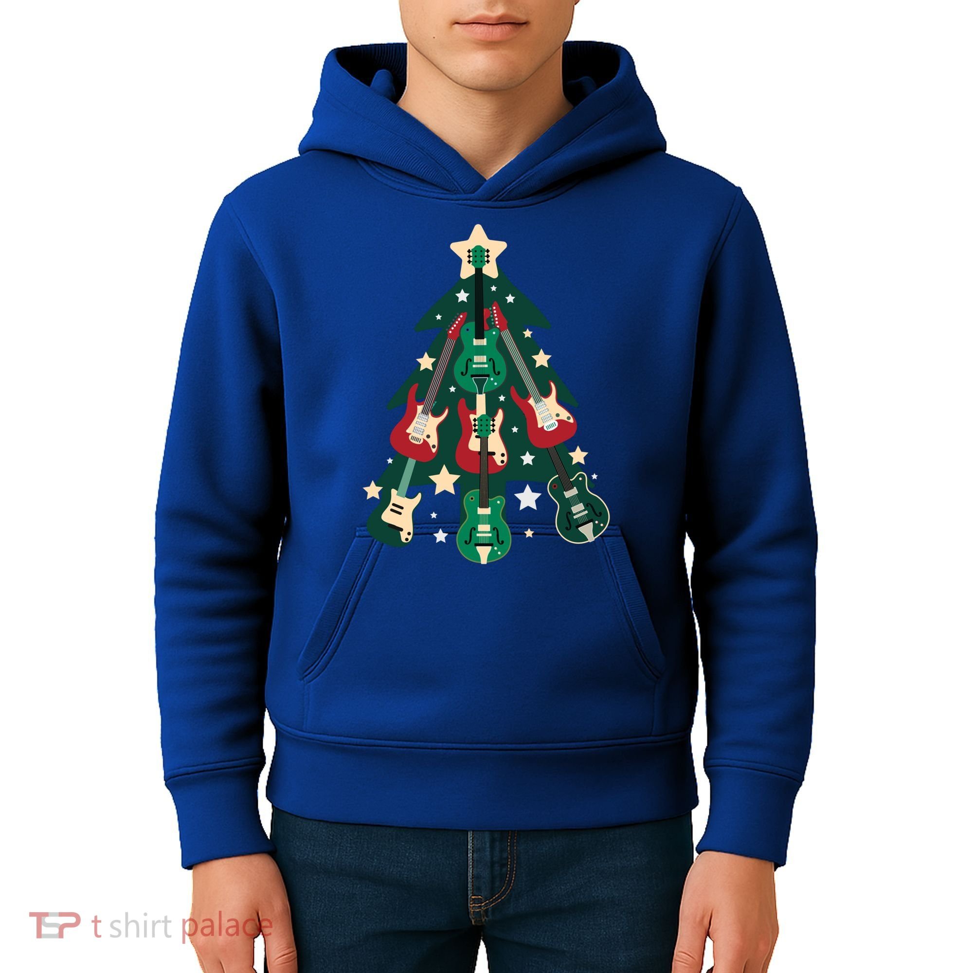 Guitarists Musician Christmas Electric Guitar Xmas Tree Gift Kids Hoodie