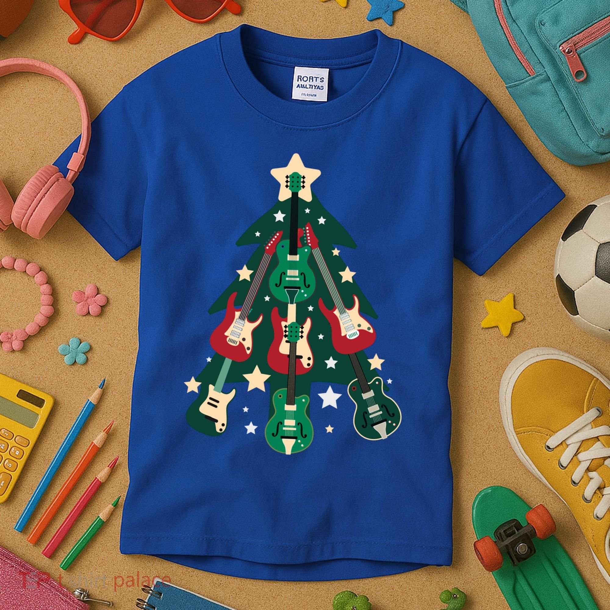 Guitarists Musician Christmas Electric Guitar Xmas Tree Gift Kids T-Shirt