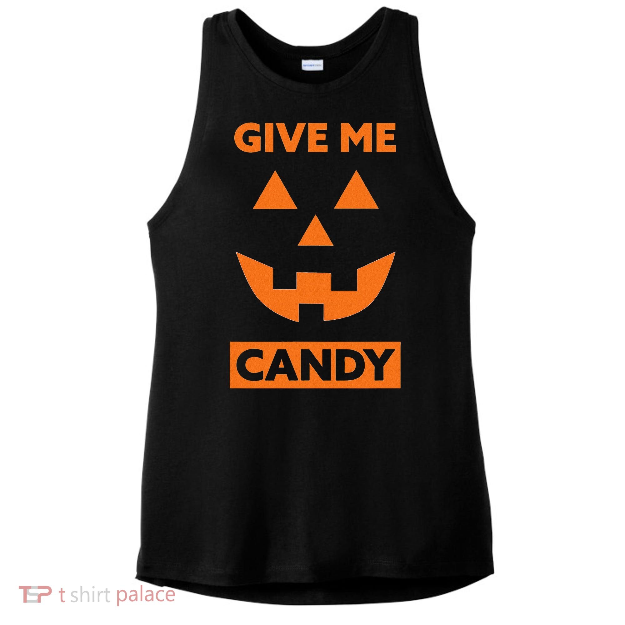 Give Me Candy Jack O Lantern Pumpkin Halloween Ladies PosiCharge Tri-Blend Wicking Tank