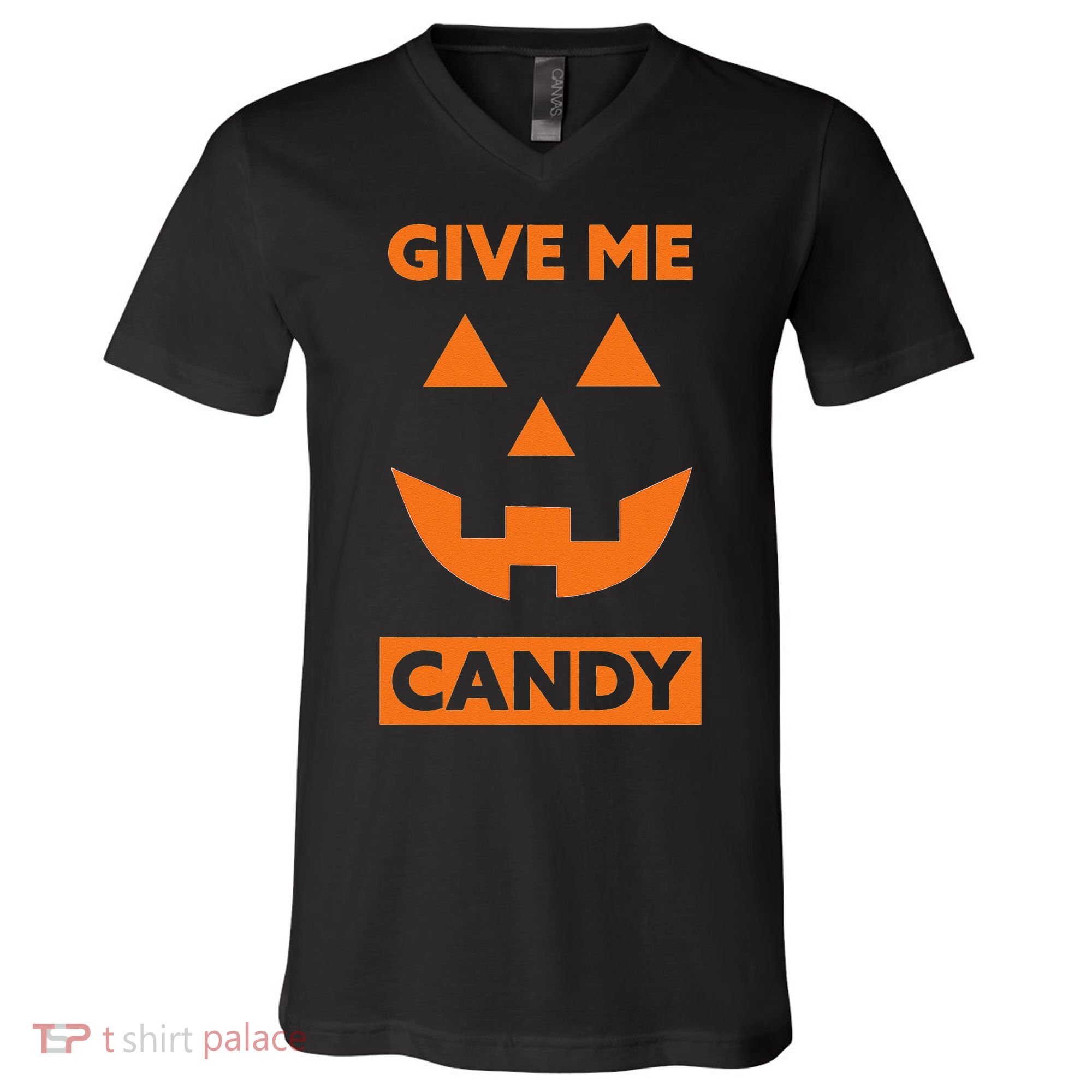 Give Me Candy Jack O Lantern Pumpkin Halloween V-Neck T-Shirt