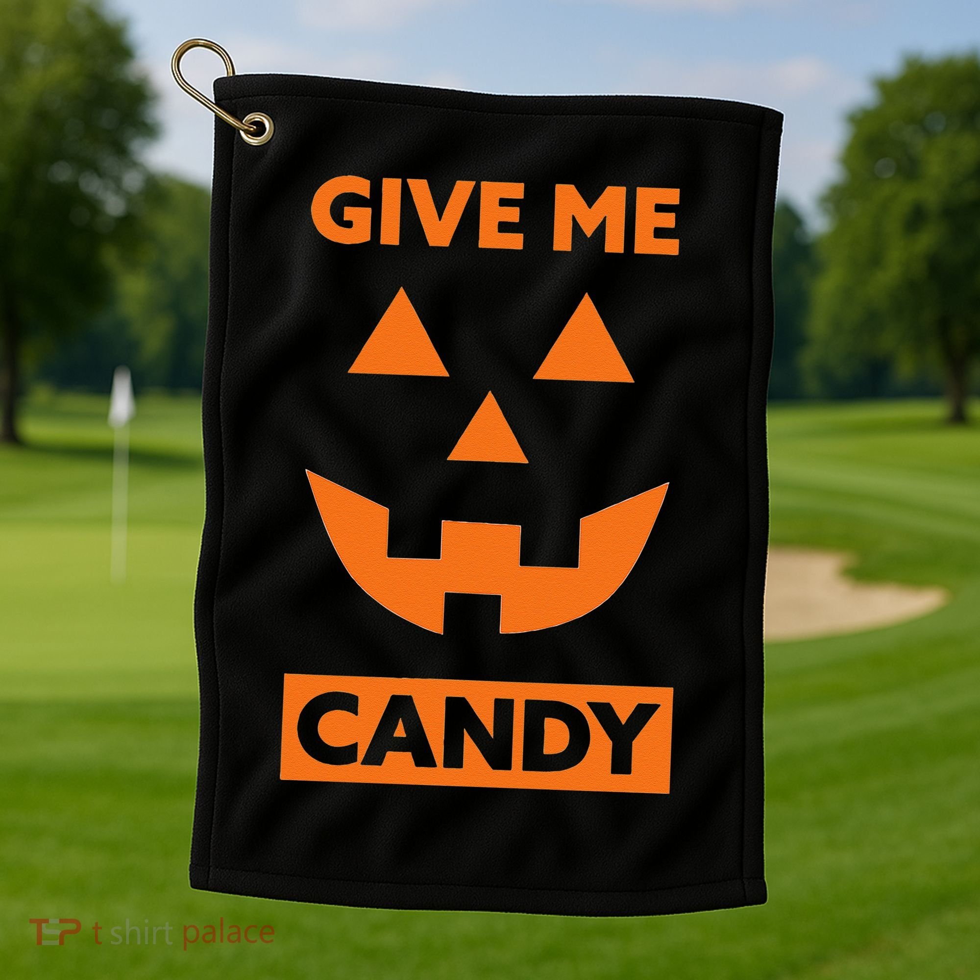 Give Me Candy Jack O Lantern Pumpkin Halloween Golf Towel