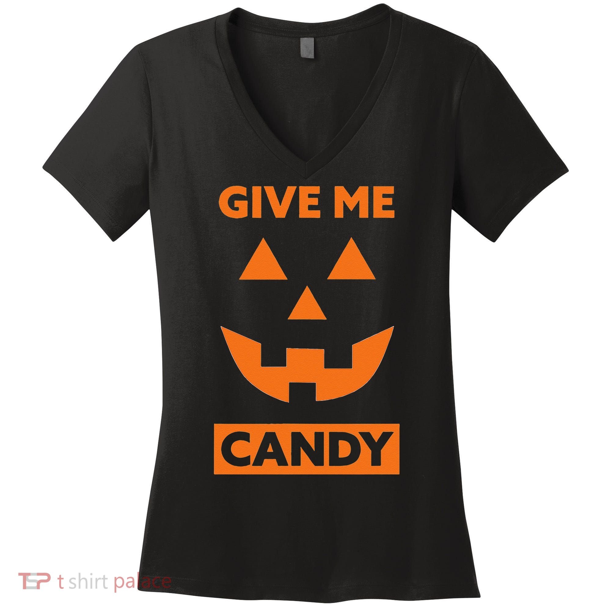 Give Me Candy Jack O Lantern Pumpkin Halloween Women's V-Neck T-Shirt