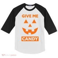 Give Me Candy Jack O Lantern Pumpkin Halloween Kids Colorblock Raglan Jersey thumb 0