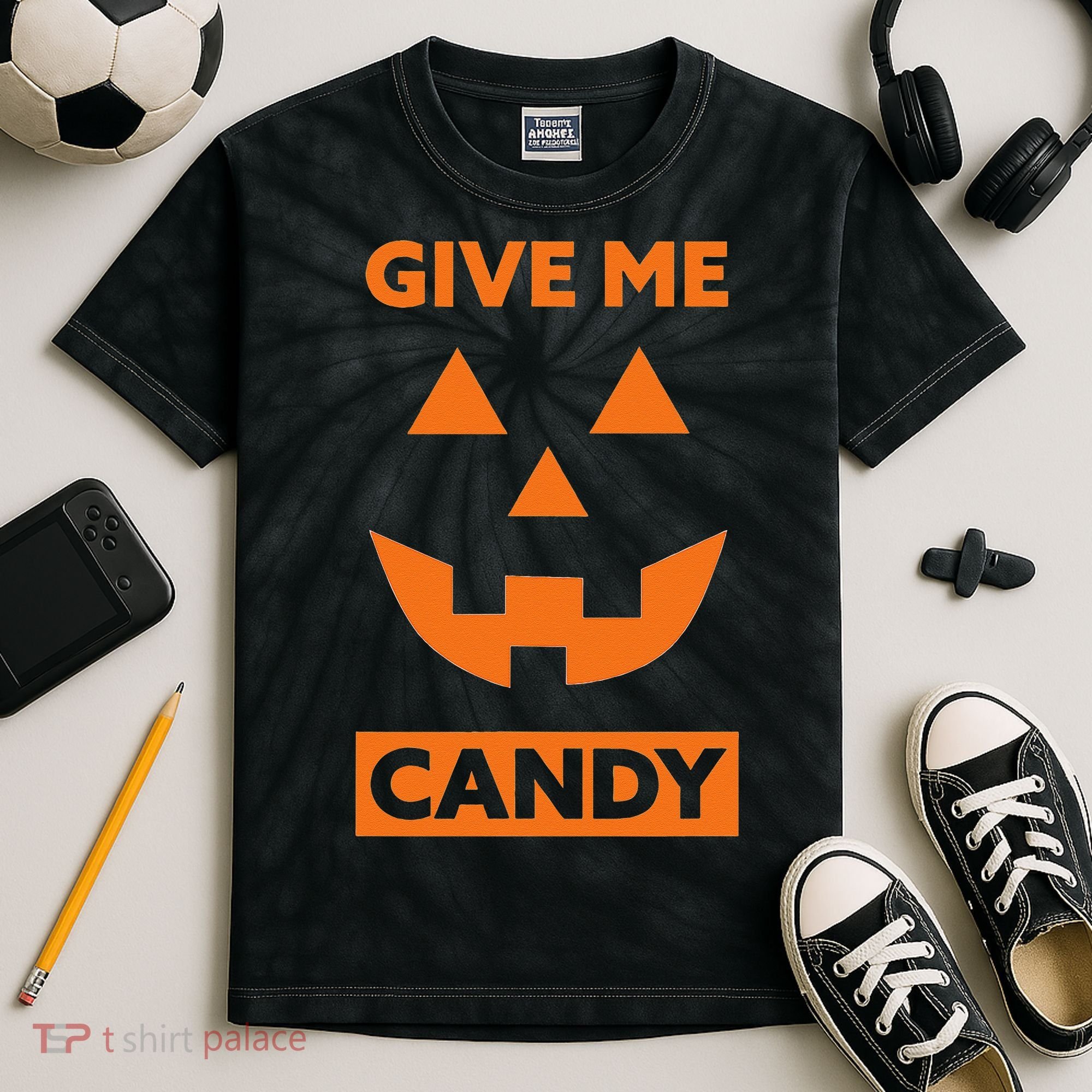 Give Me Candy Jack O Lantern Pumpkin Halloween Kids Tie-Dye T-Shirt