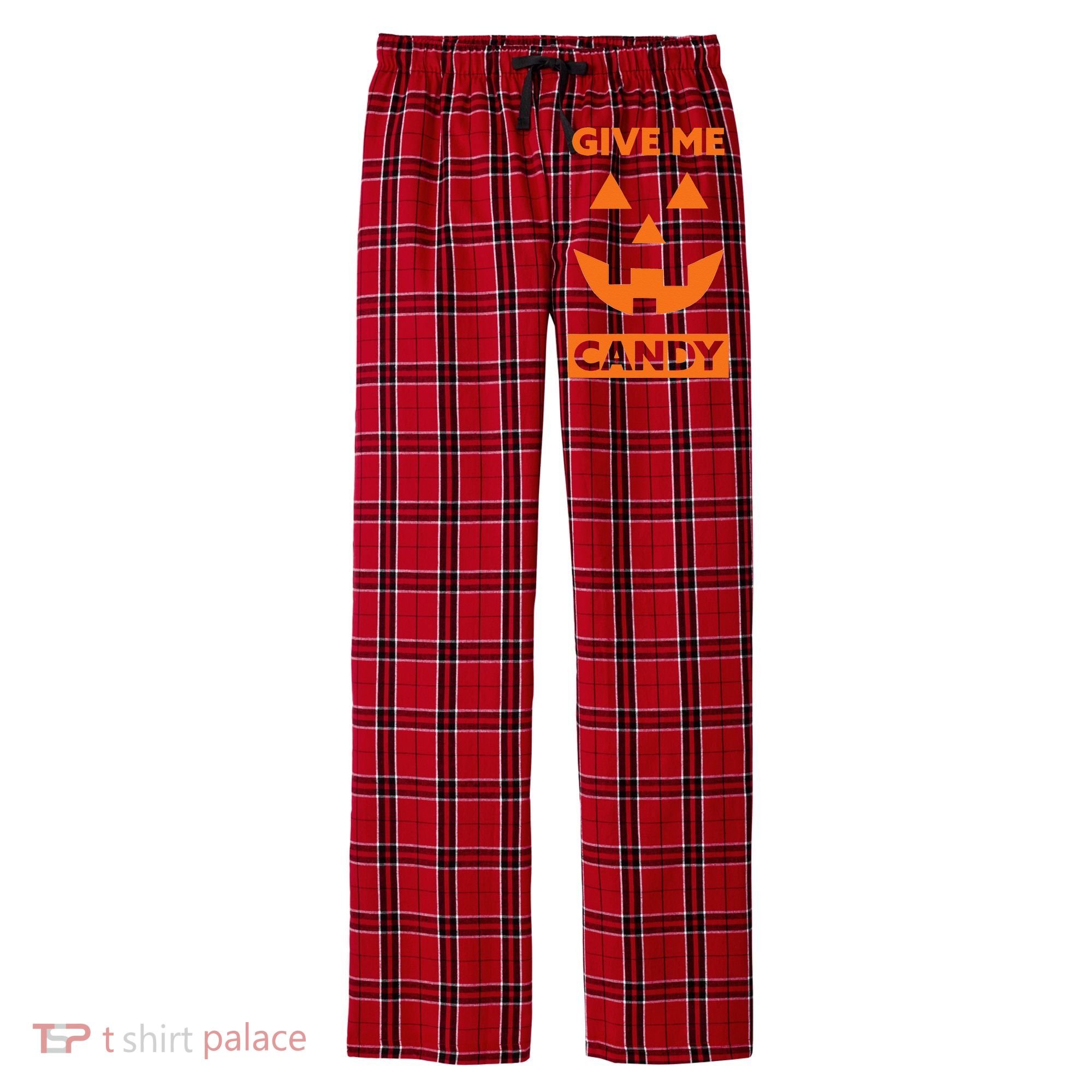 Give Me Candy Jack O Lantern Pumpkin Halloween Men's Flannel Plaid Pajama Pants