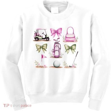 Golf Mom Coquette Bow Golfer Golf Lovers Golf Player Mom Kids Sweatshirt