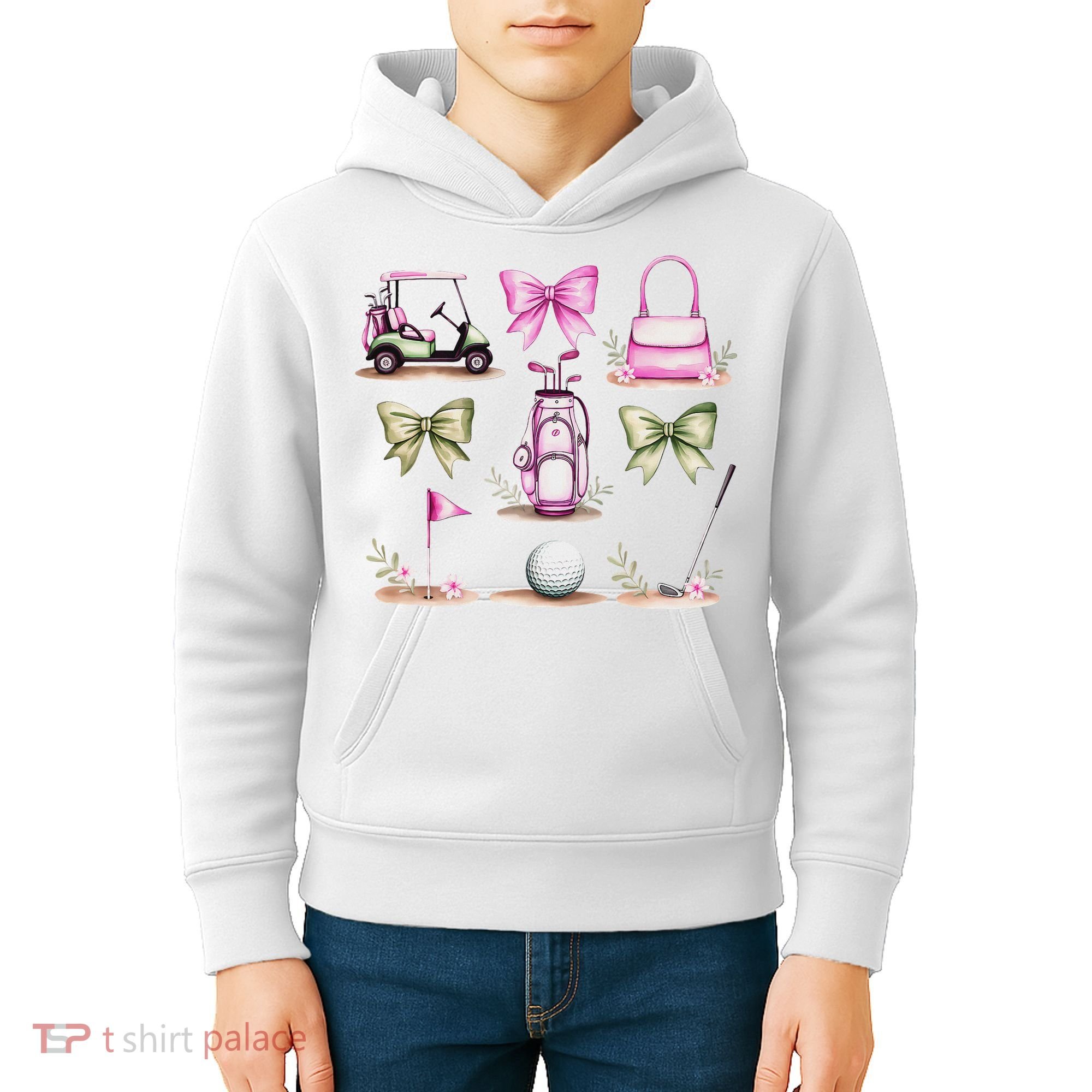 Golf Mom Coquette Bow Golfer Golf Lovers Golf Player Mom Kids Hoodie