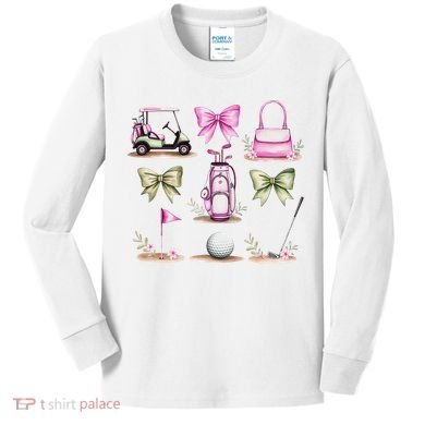 Golf Mom Coquette Bow Golfer Golf Lovers Golf Player Mom Kids Long Sleeve Shirt