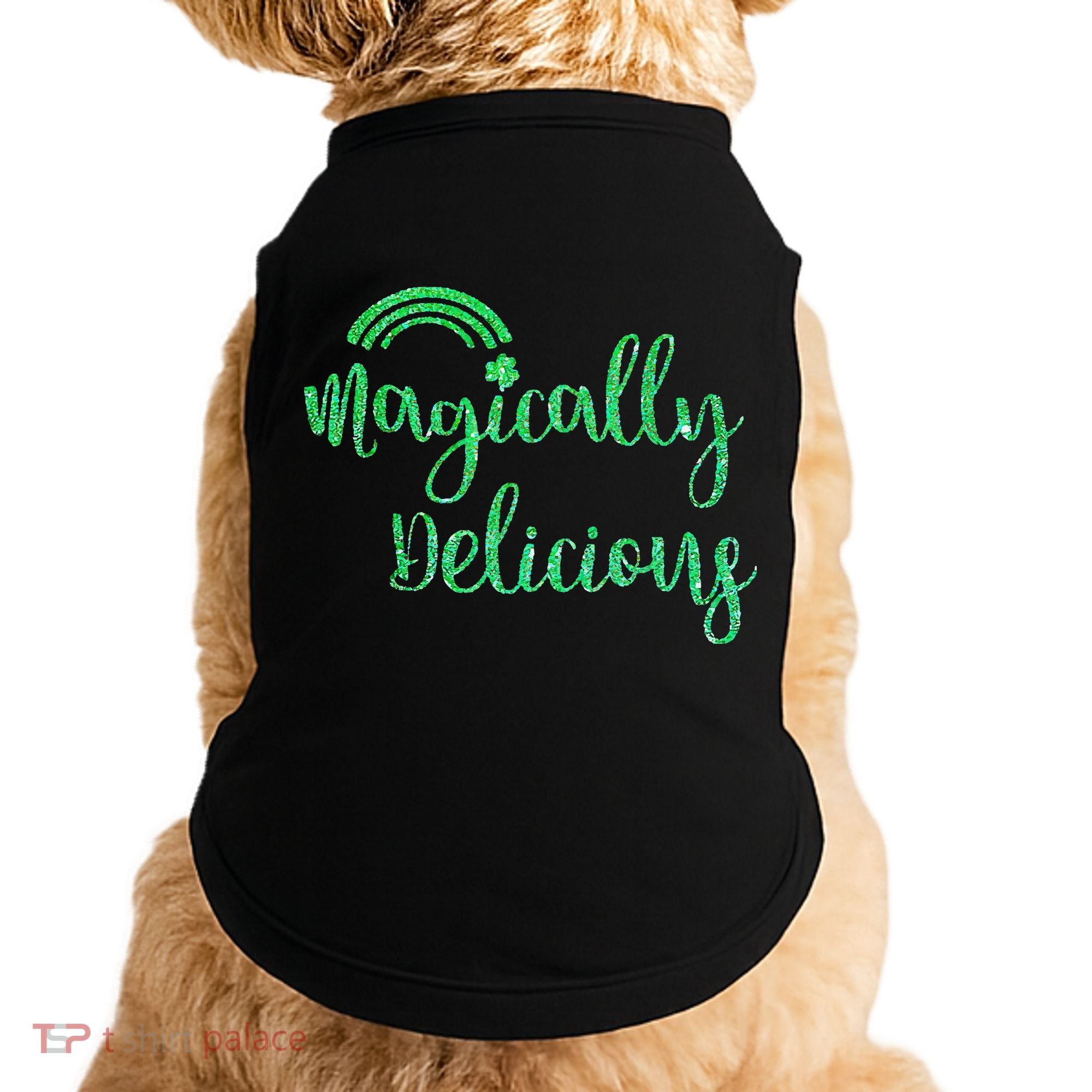 Glitter Magically Delicious Rainbow Shamrock St Patrick's Doggie Tank