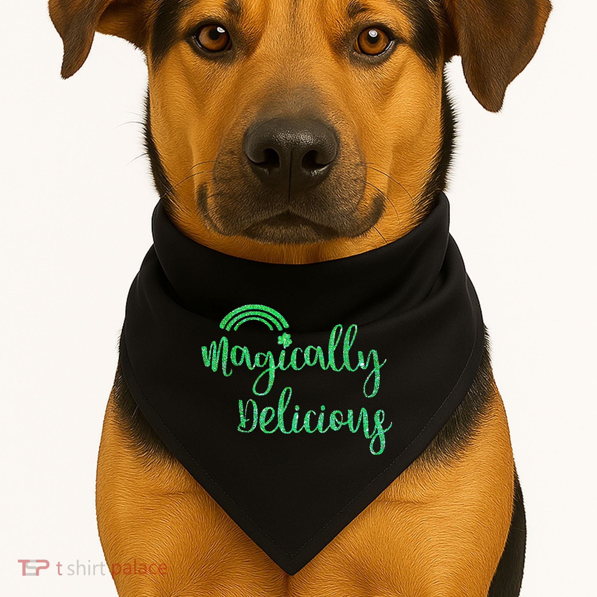 Glitter Magically Delicious Rainbow Shamrock St Patrick's USA-Made Doggie Bandana