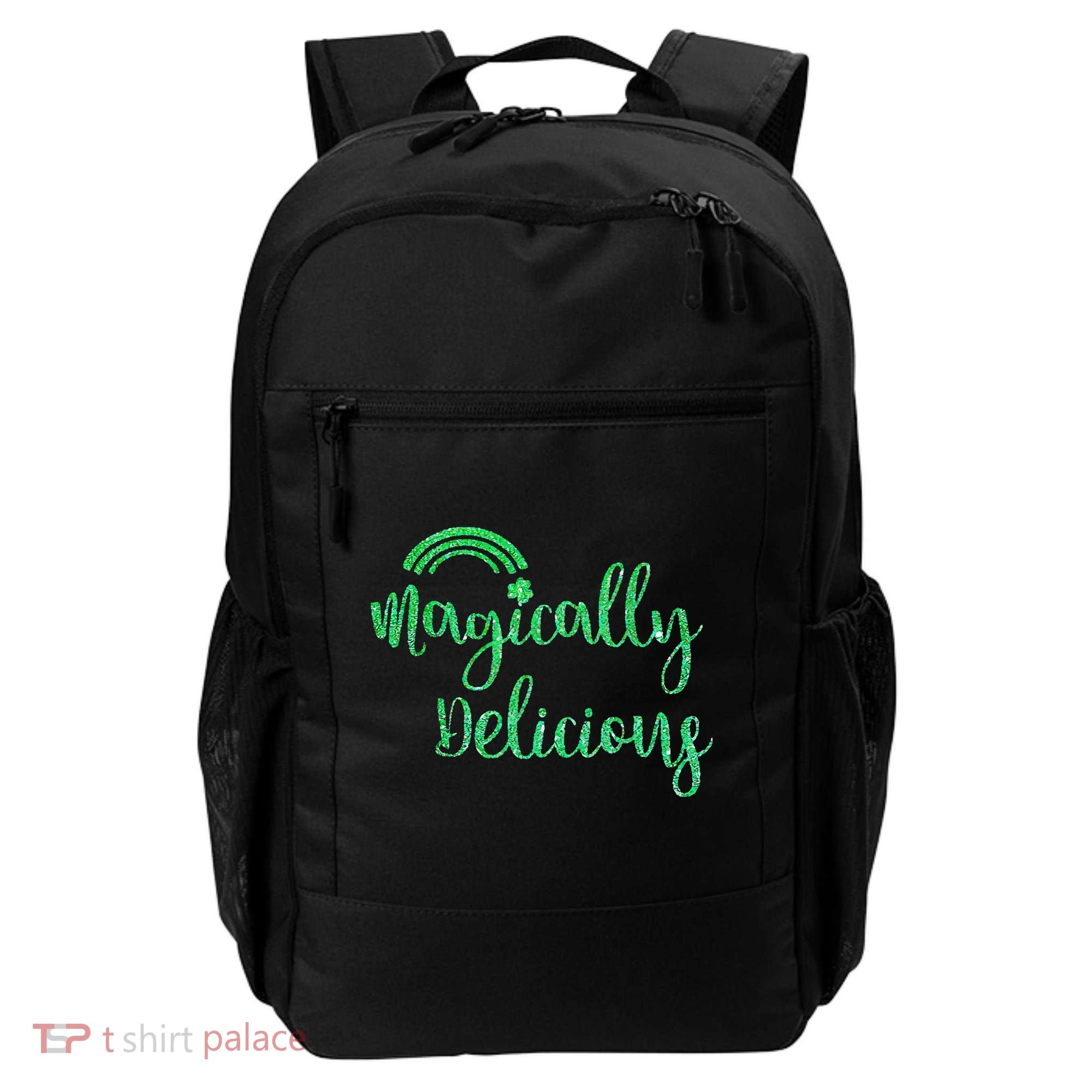 Glitter Magically Delicious Rainbow Shamrock St Patrick's Backpack