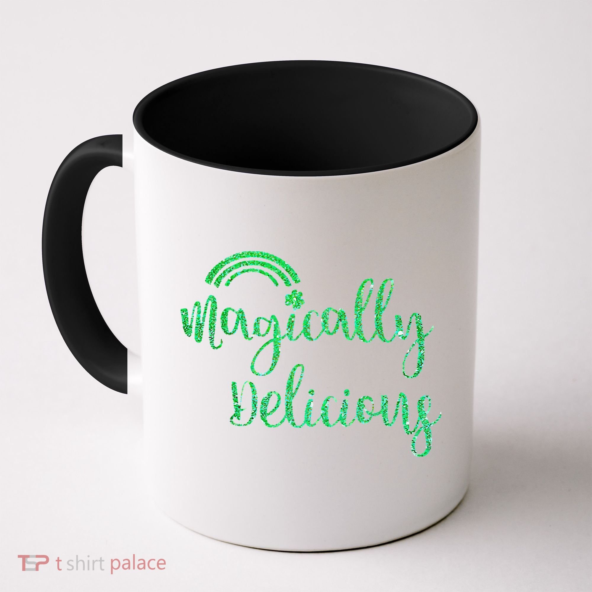 Glitter Magically Delicious Rainbow Shamrock St Patrick's Coffee Mug