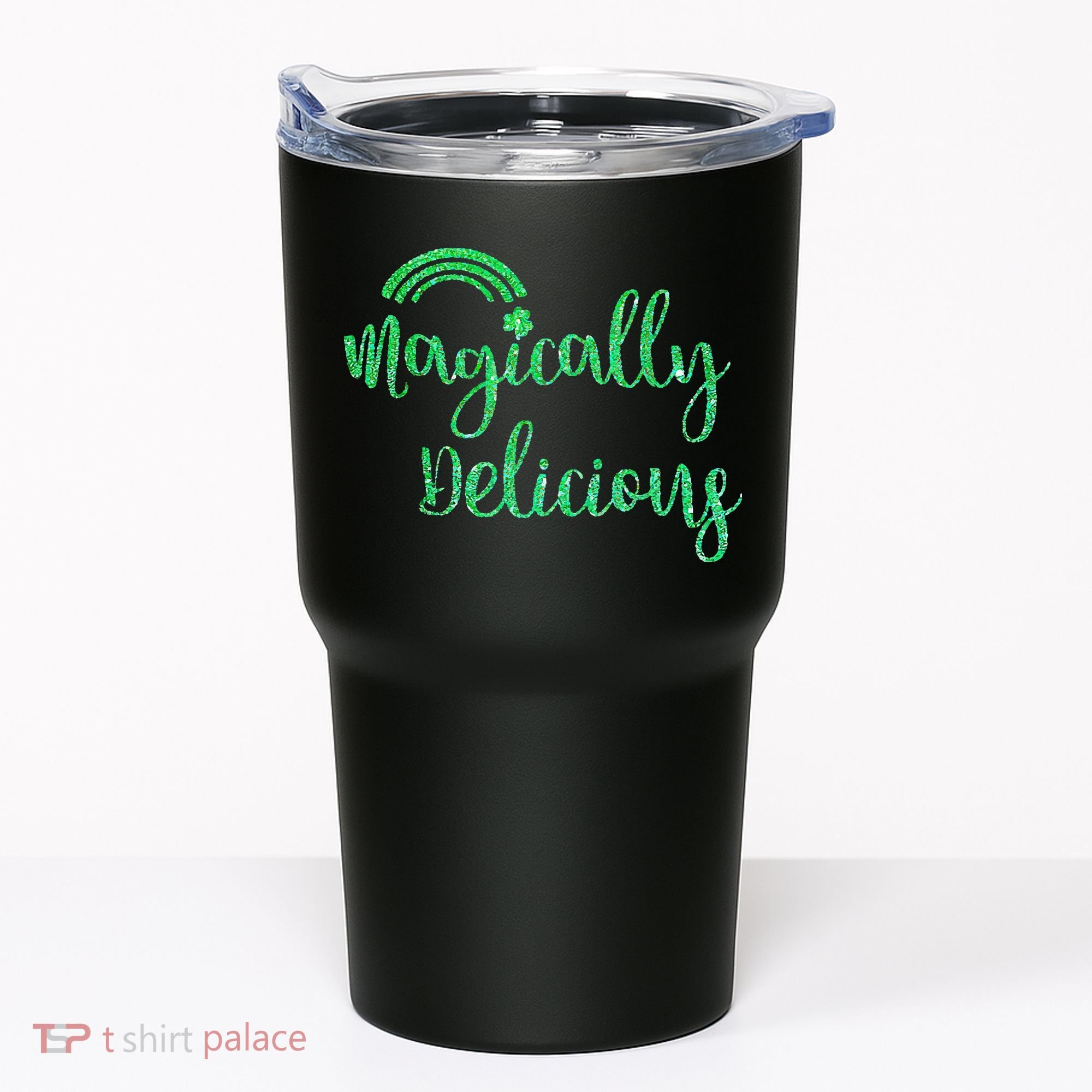 Glitter Magically Delicious Rainbow Shamrock St Patrick's Tumbler