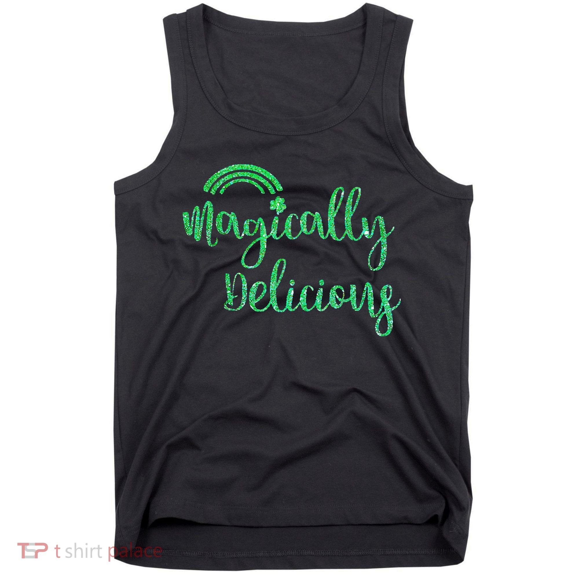 Glitter Magically Delicious Rainbow Shamrock St Patrick's Tank Top