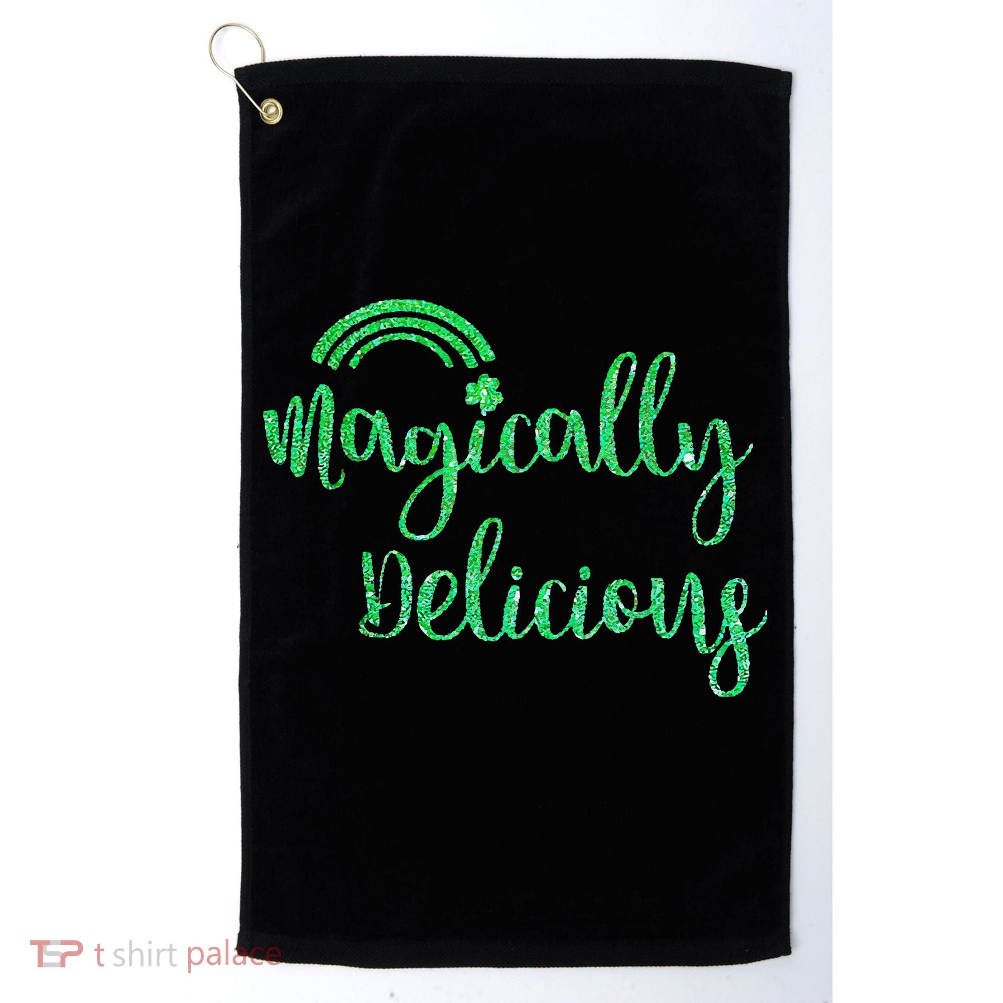 Glitter Magically Delicious Rainbow Shamrock St Patrick's Golf Towel