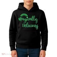 Glitter Magically Delicious Rainbow Shamrock St Patrick's Kids Hoodie thumb 4