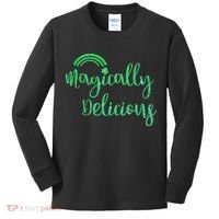 Glitter Magically Delicious Rainbow Shamrock St Patrick's Kids Long Sleeve Shirt thumb 0