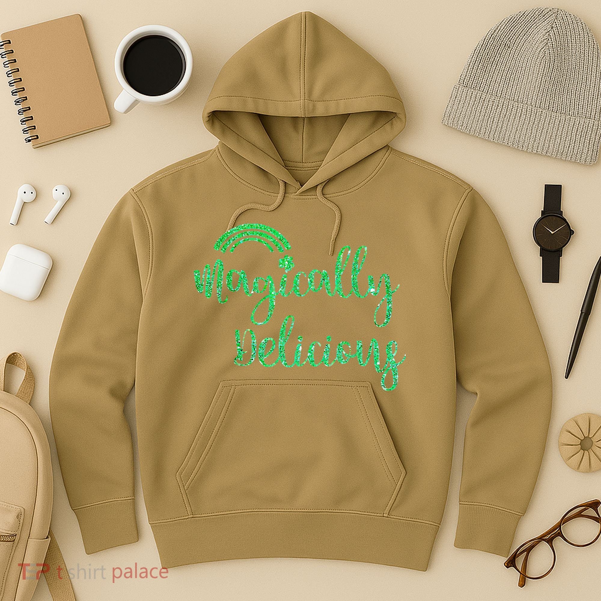 Glitter Magically Delicious Rainbow Shamrock St Patrick's Hoodie