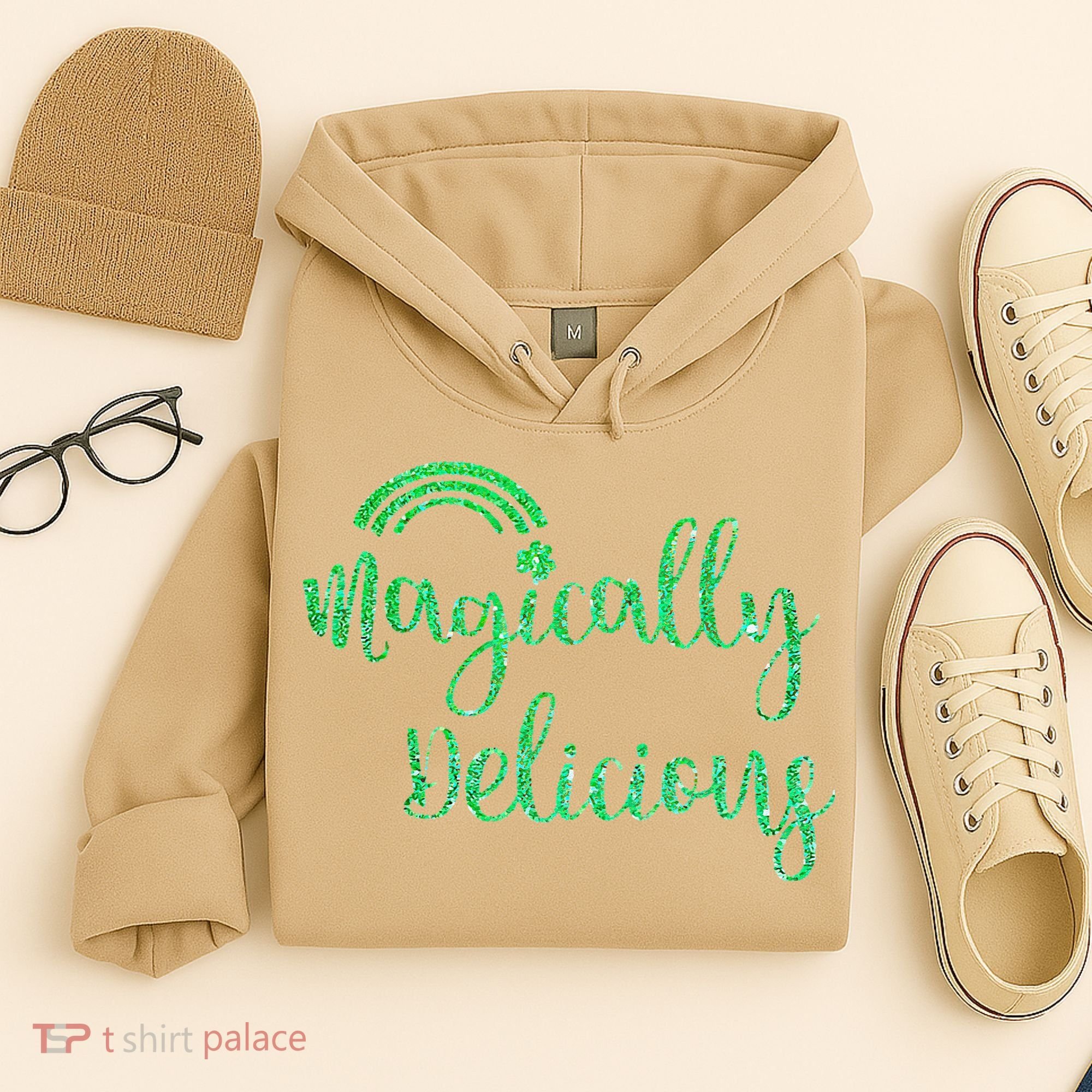 Glitter Magically Delicious Rainbow Shamrock St Patrick's Hoodie