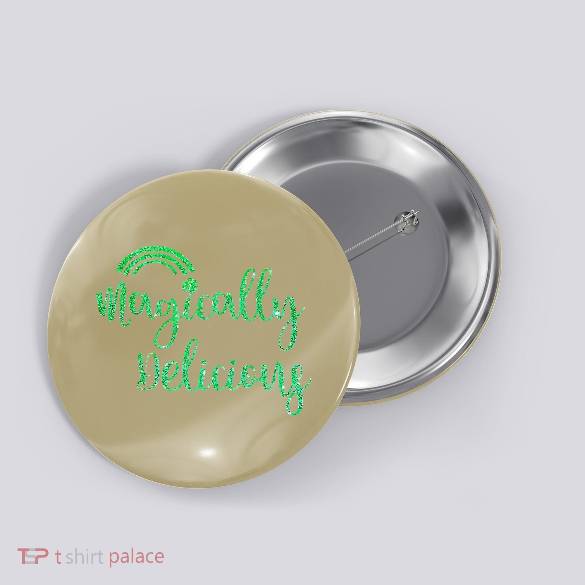 Glitter Magically Delicious Rainbow Shamrock St Patrick's Button