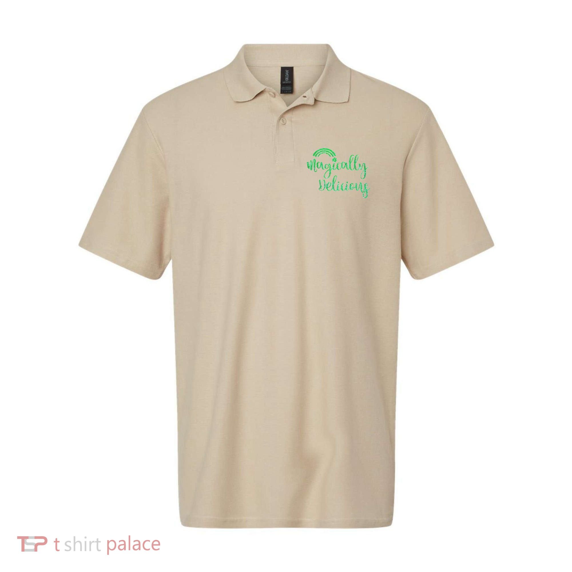 Glitter Magically Delicious Rainbow Shamrock St Patrick's Polo