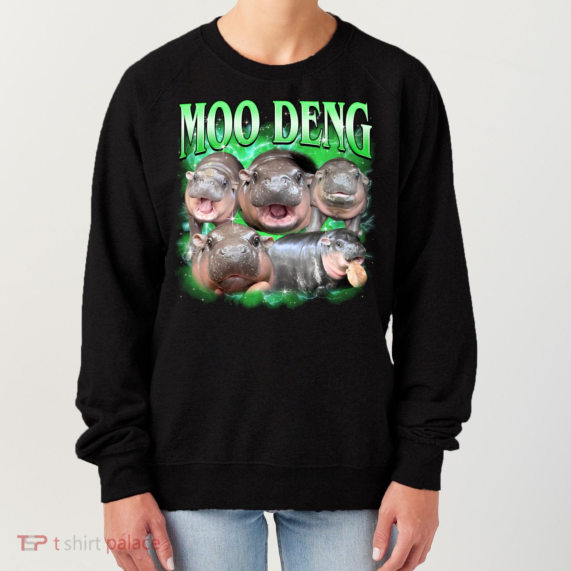 Green Moo Deng Meme Hippo Women's Sweatshirt