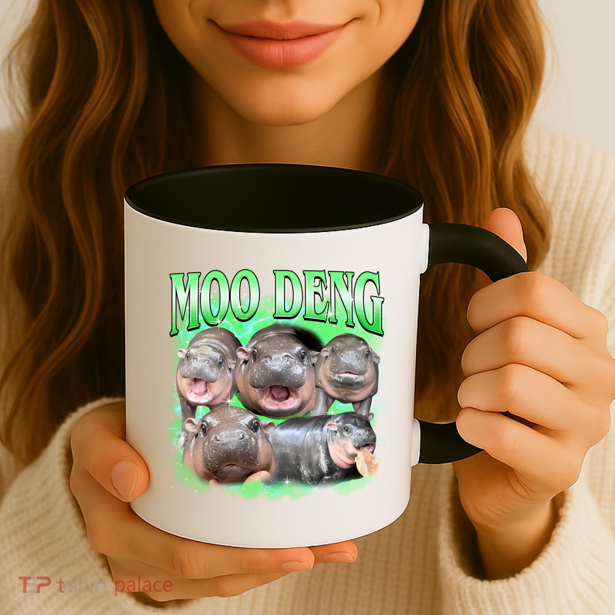 Green Moo Deng Meme Hippo Coffee Mug