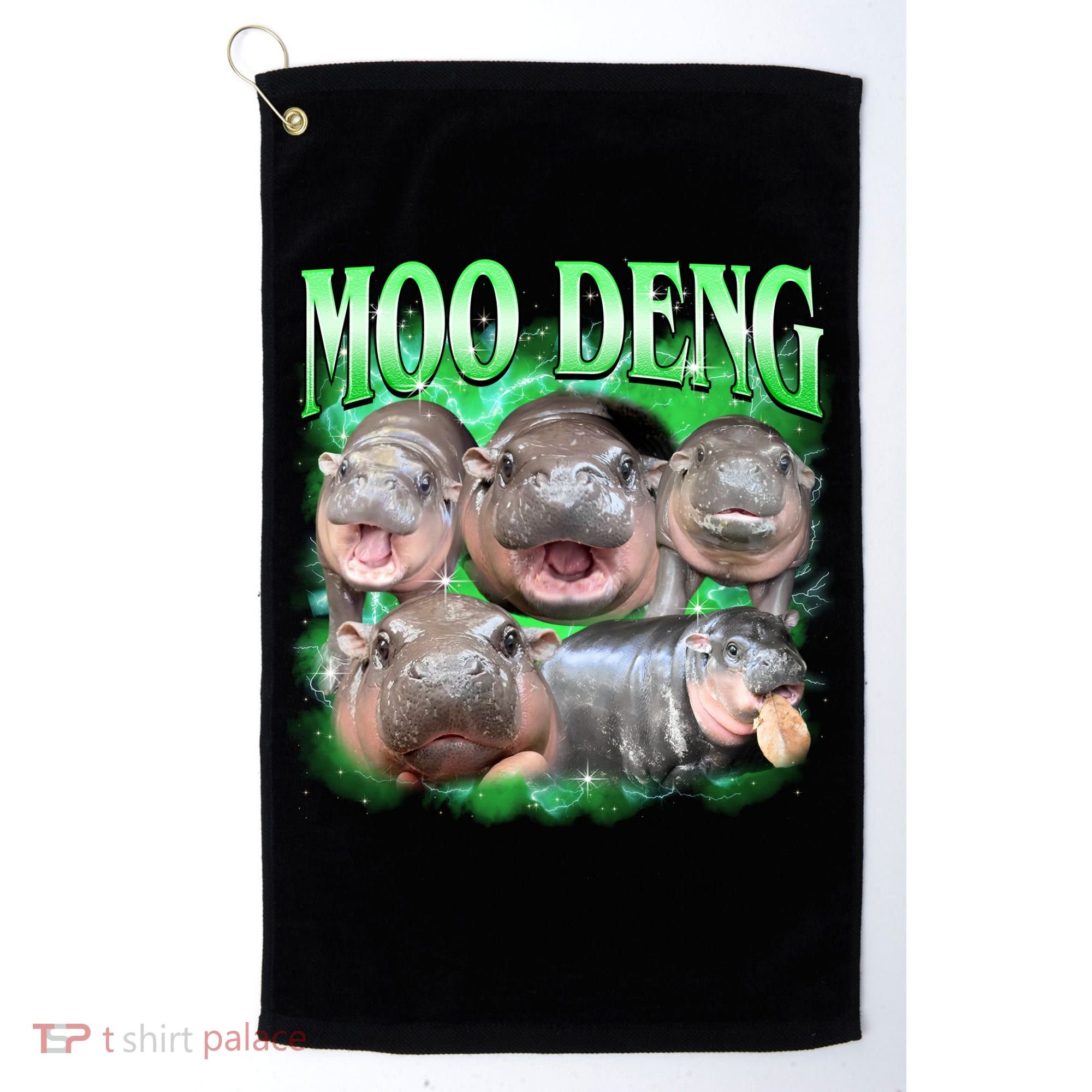 Green Moo Deng Meme Hippo Golf Towel