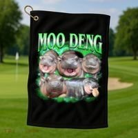 Green Moo Deng Meme Hippo Golf Towel thumb 1
