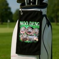 Green Moo Deng Meme Hippo Golf Towel thumb 2