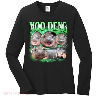 Green Moo Deng Meme Hippo Women's Long Sleeve Shirt