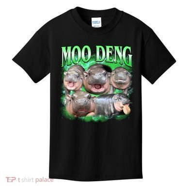 Green Moo Deng Meme Hippo Kids T-Shirt