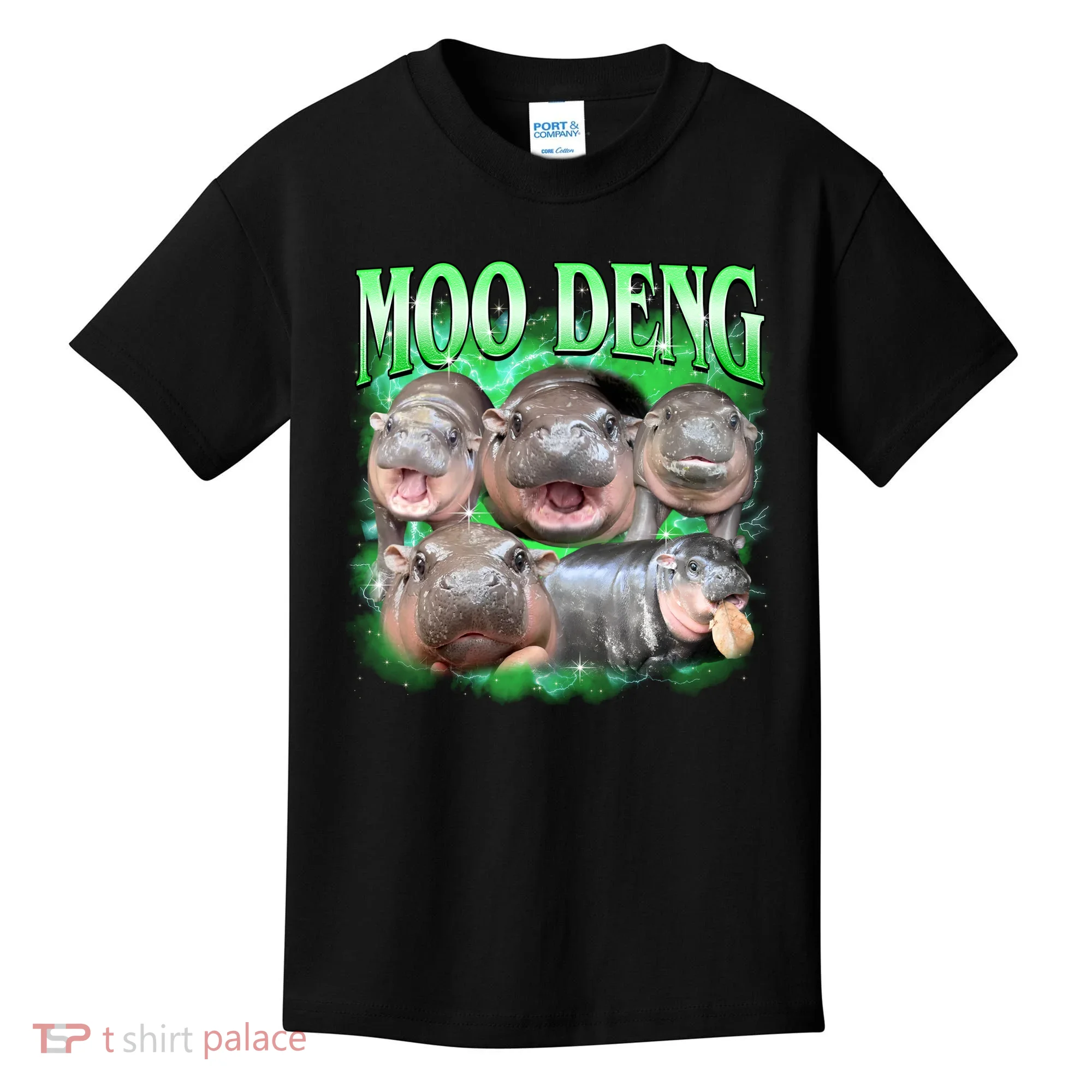 Green Moo Deng Meme Hippo Kids T-Shirt