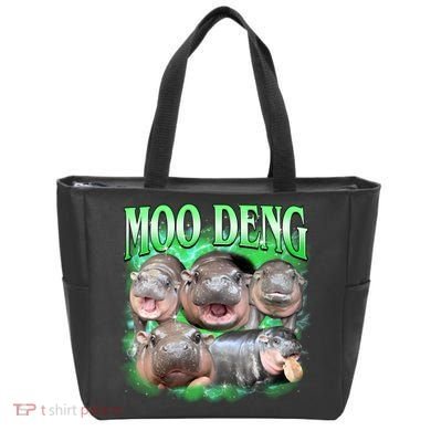 Green Moo Deng Meme Hippo Tote Bag