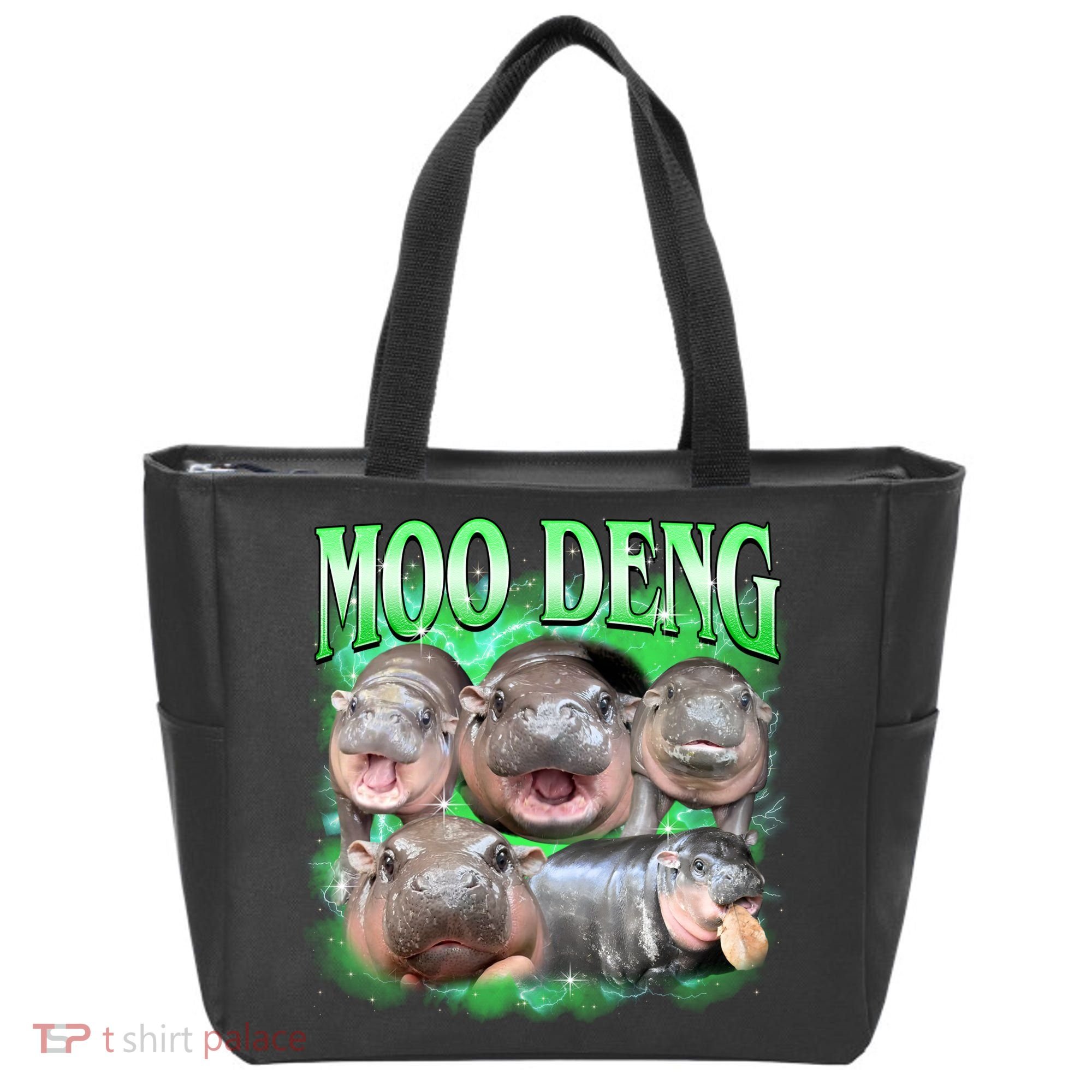 Green Moo Deng Meme Hippo Tote Bag